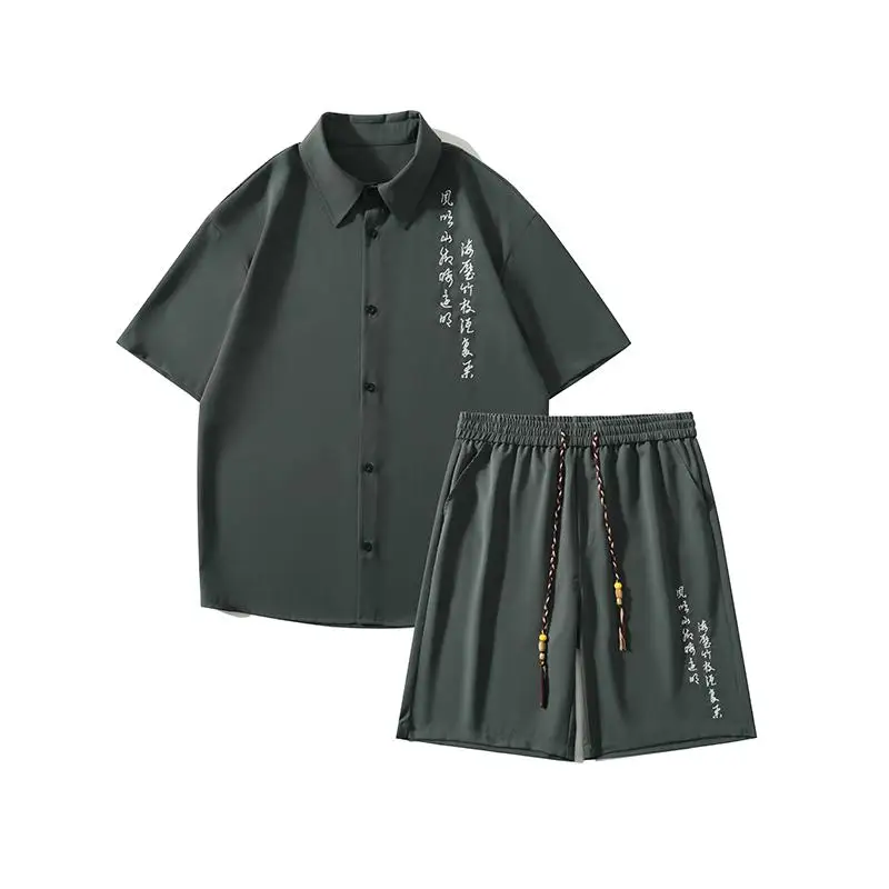 

Рубашка и шорты мужские свободного кроя, Повседневная Уличная одежда, дышащие мягкие шорты оверсайз, размеры 5XL, лето