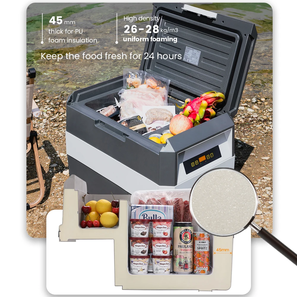 Mini Car Refrigerator Fridge Freezer with DC Compressor Dc Car Freezer for Outdoor Use Design Portable 12V 24V Black 60W 33L