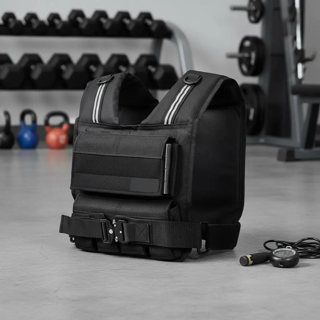 Verstellbare Gewichtsweste 15,85 kg mit 16 Eisenblöcken, Schulterpolster und reflektierender Streifen, für Krafttraining, Laufen und Joggen – Detail 1