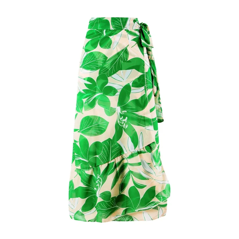 New One-Piece Swimsuit Women's Slimming Retro Swimsuit Green Printed Suit Chiffon Dress