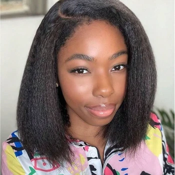Kinky Straight 250% Short Bob 13x6 HD Lace Frontal Human Hair Wigs Women Pre Cut 4X4 Glueless Wigs Virgin Hair Yaki Human Wigs 1