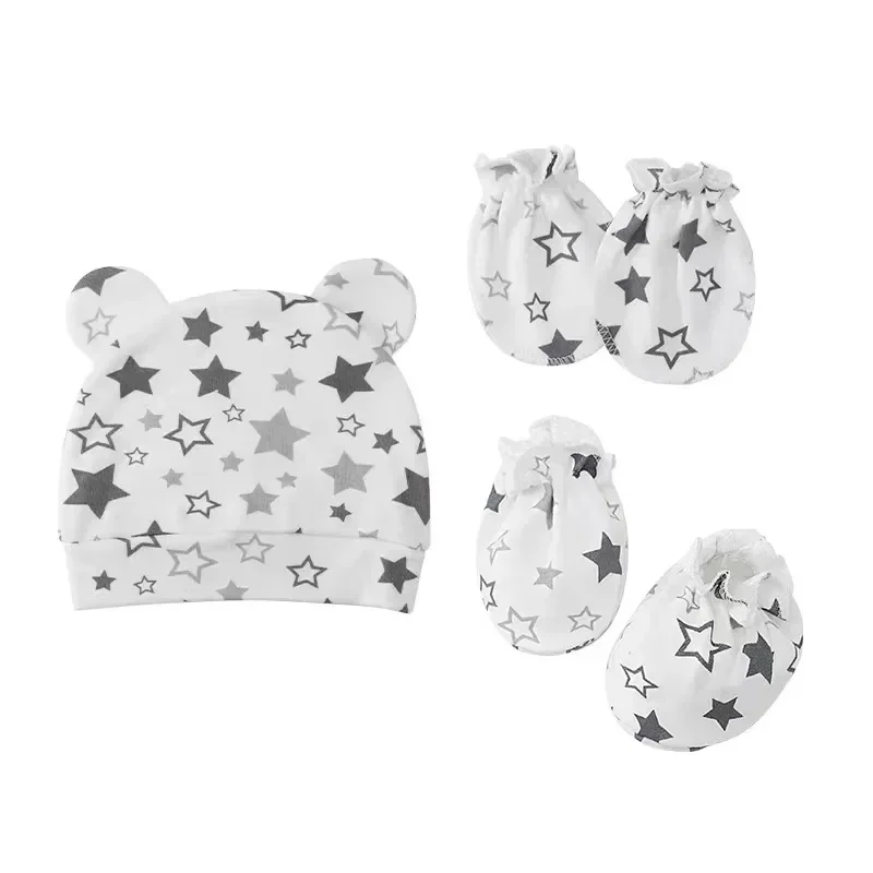 3pcs/set Cartoon Newborn Baby Hats Gloves Foot Cover Beanies Cotton Soft Caps Cute Cartoon Caps for Newborn Baby Accessories