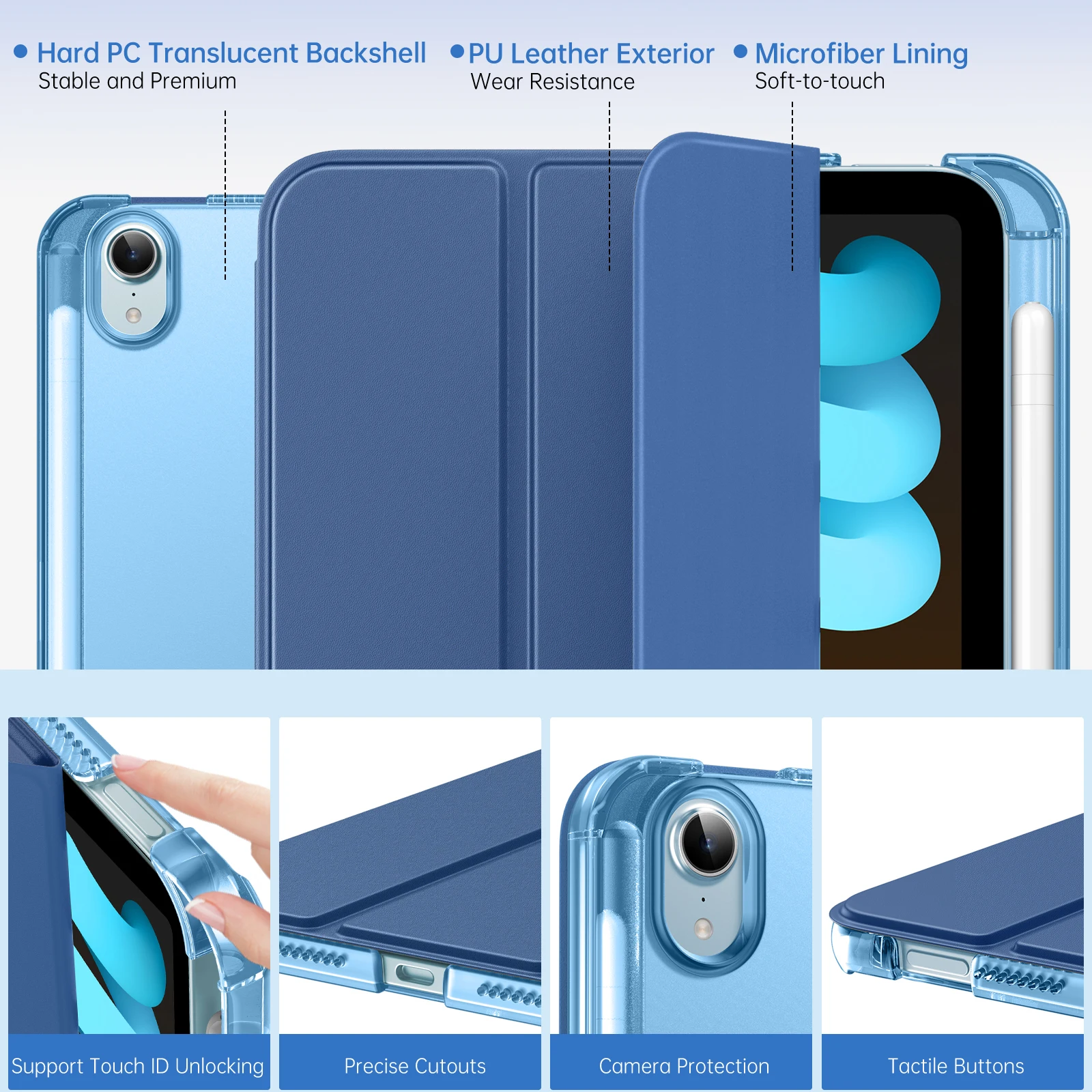 Compact Trifold Case with Pencil Holder and Auto Sleep/Wake Functionality