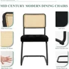 Mid Century Modern Dining Chairs Set of 4, Velvet Rattan Dining Room Kitchen Side Chairs with Upholstered Seat 6