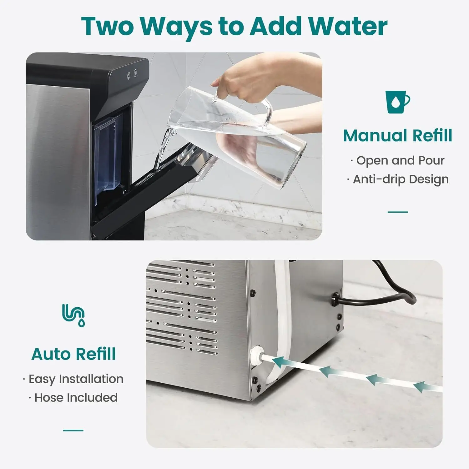 Household V2.0 Gemi Nugget Ice Maker Self-Cleaning Pellet Ice Machine Open and Pour Water Refill Stainless