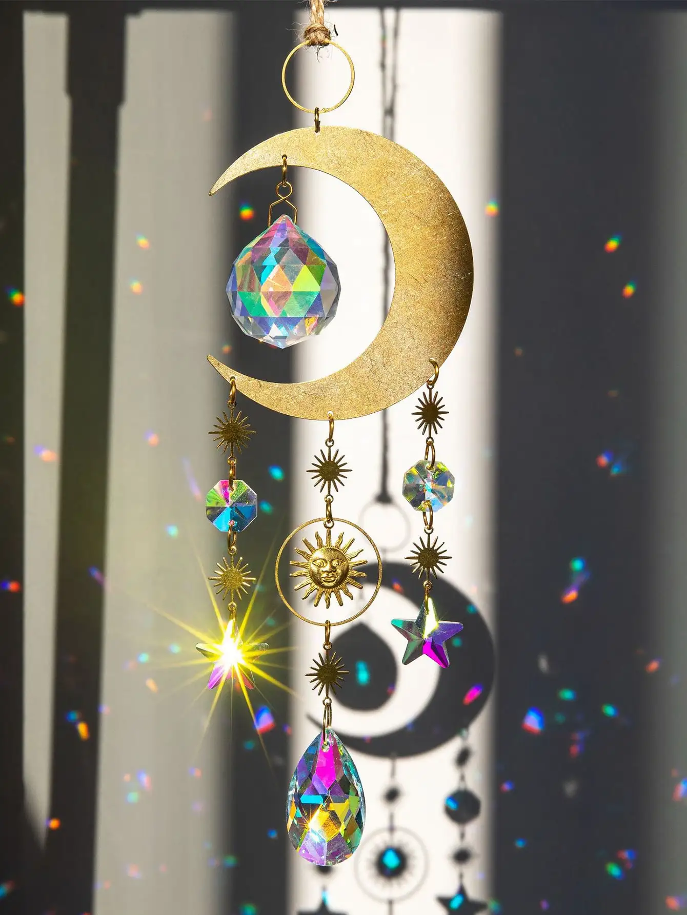 1pc moon stars crystal pendant crystal sun catcher hanging window home decor light shadow wind chime