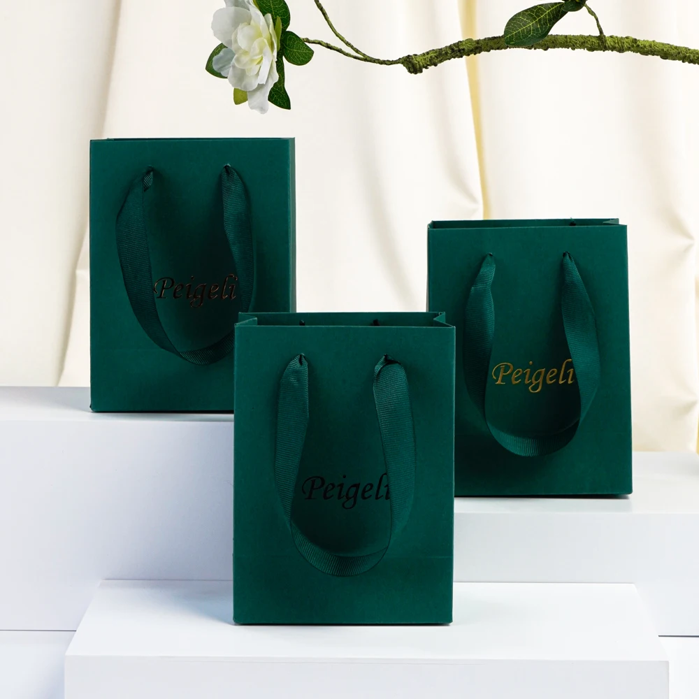Mini Dark Green Kraft Gift Bags Custom Logo 4x2.8x4.5 inch Bulk Small Paper Tote Bags with Deep Green Handles for Wedding Party 3 S87af366b30ee49569b1c33f57356537f8