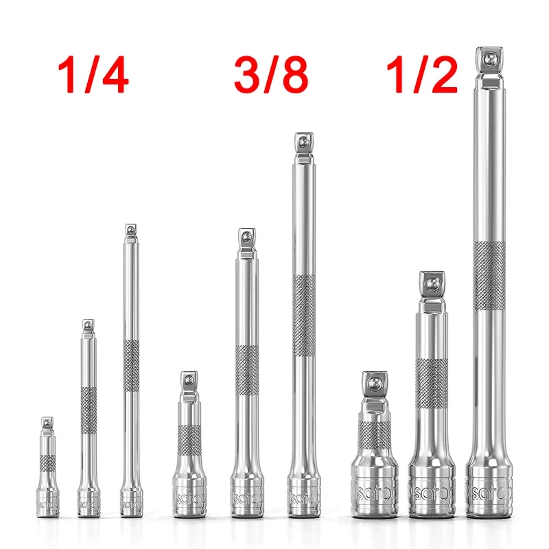 1/4 3/8 1/2 Socket Ratchet Wrench Extension Bar 50/75/100/125/150/250mm Long Bar Steering Sleeve Connecting Rod Accessories 2