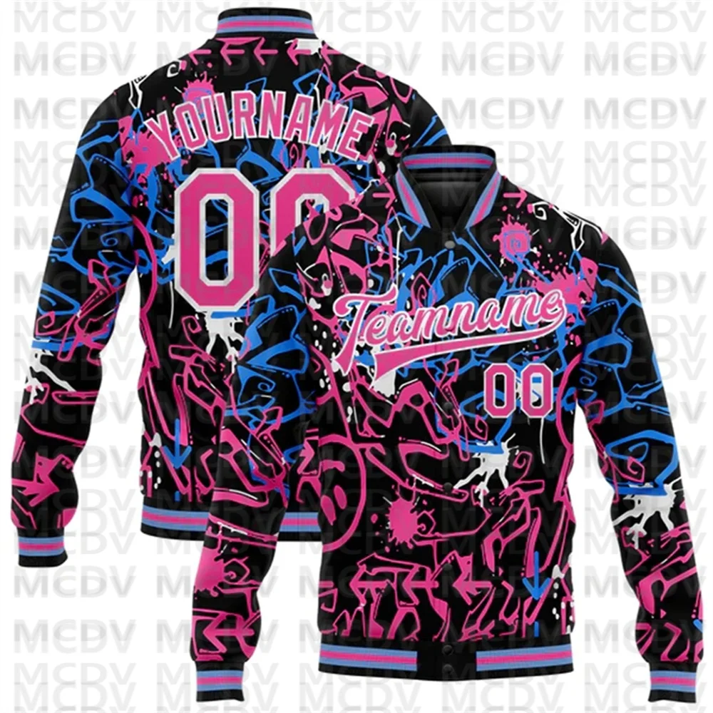 Custom Graffiti Pattern Red-Black Dark Abstract Urban Street Art 3D Bomber Full-Snap Varsity Letterman Jacket