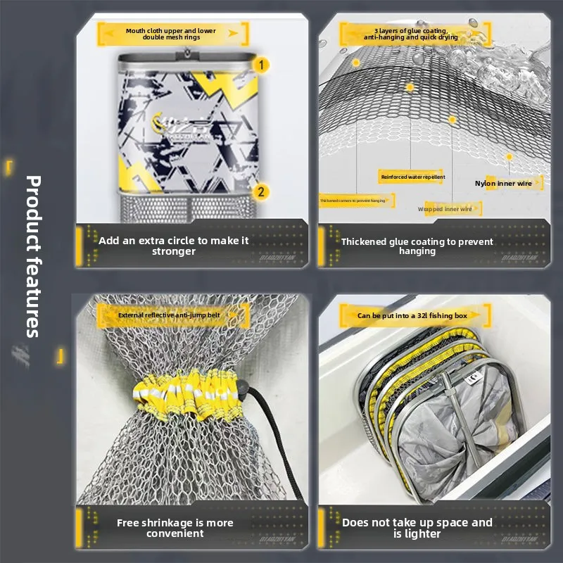 Thickened square fish protection net, suitable for wild fishing square mouth fishing net bag, can hold fish, easy to carry