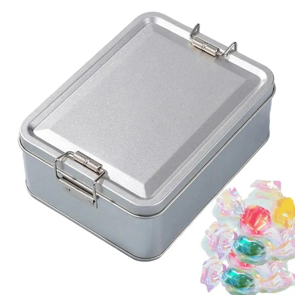 1X Tinplate Box Metal Storage Tins Tea Container Rectangular W/ Lids Cookie Candy Pill Cases Money Contain Mini Tin Storage Box