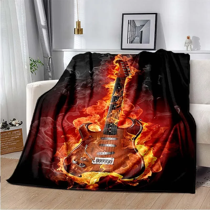 

Guitar Fire Music 3D Printed Art Flannel Blanket for Beds Hiking Picnic Bedspread Throw Blanket Super Soft Lightweight Blanket