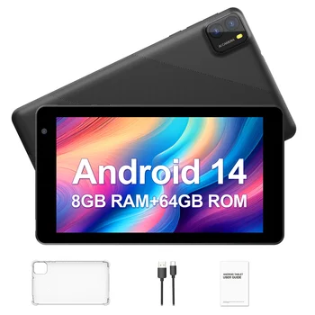 Tablet Android 14 da 7 pollici, 8 GB (espansione memoria 3 g+5 g) RAM+64 GB ROM, doppia fotocamera, WiFi, Bluetooth, batteria da 3500 mAh 1