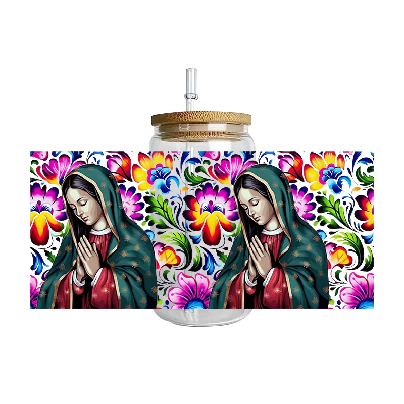 Jesus Series Easy peel waterproof DIY Decals 3D transfers uvdtf crystal stickers 16oz uv dtf cup wraps for Glasses