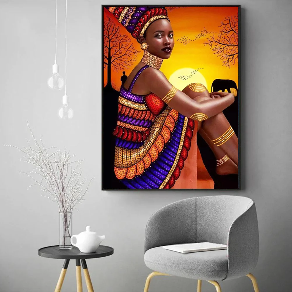 Description Picture 3 of itemMomoArt Full Square Diamond Mosaic African Woman Painting Portrait Cross Stitch Set On Clearance Beaded Embroidery Home Decor