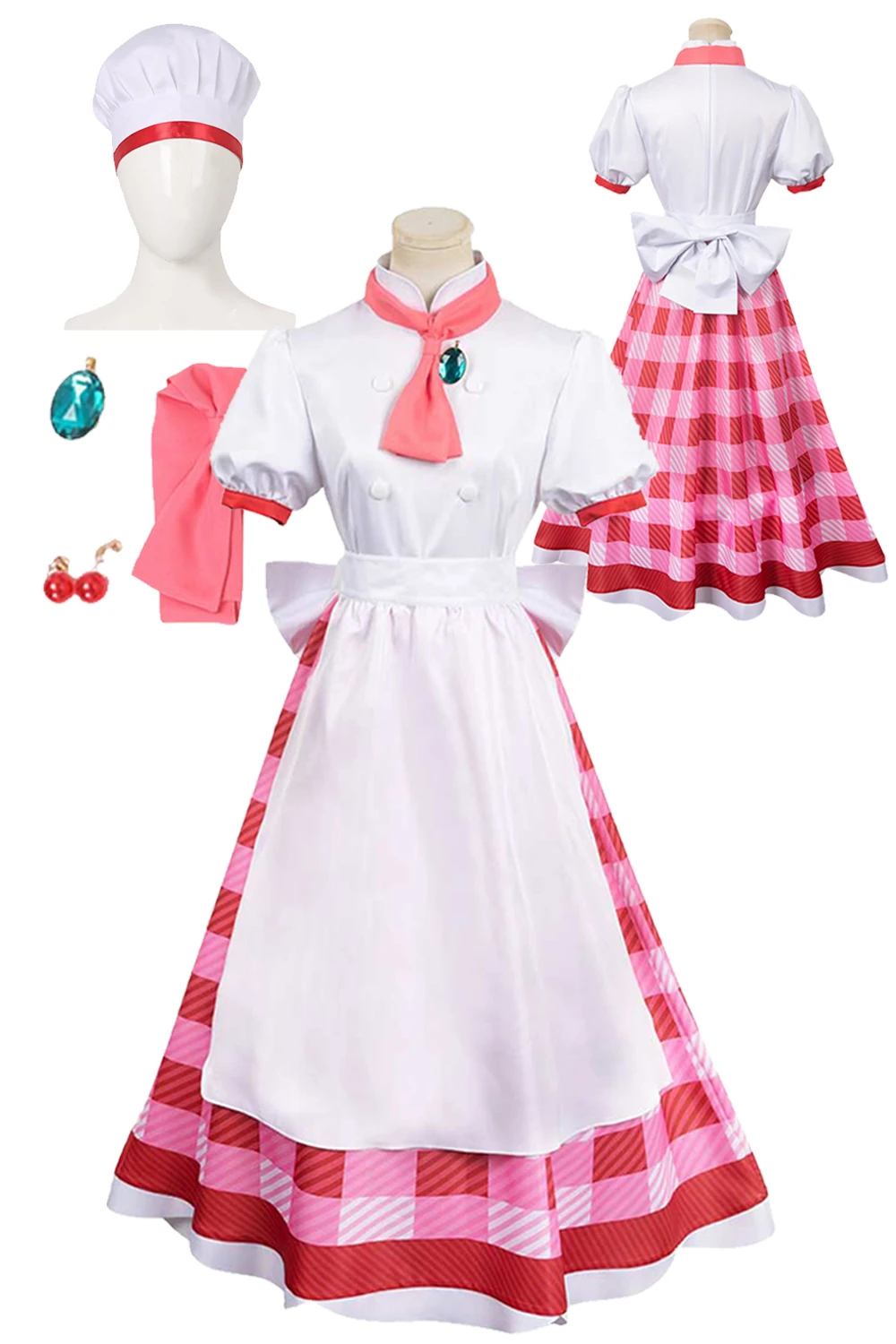 

Peach Cosplay Princess Lolita Maid Dress Chef Costume Anime Game Showtime Disguise Hat Outfit Girl Roleplay Halloween Party Suit