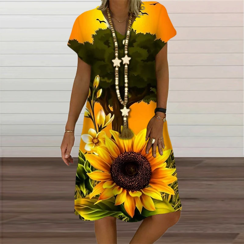 Vestidos Casuales Ropa De Girasoles Para Mujer Vestido De Verano