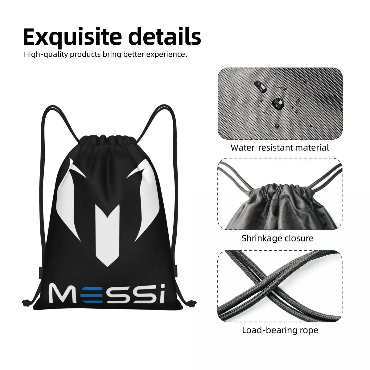 Custom White Messis 10 Football Soccer Drawstring Backpack Women Men Gym Sport Sackpack Portable Training Bag Sack 3