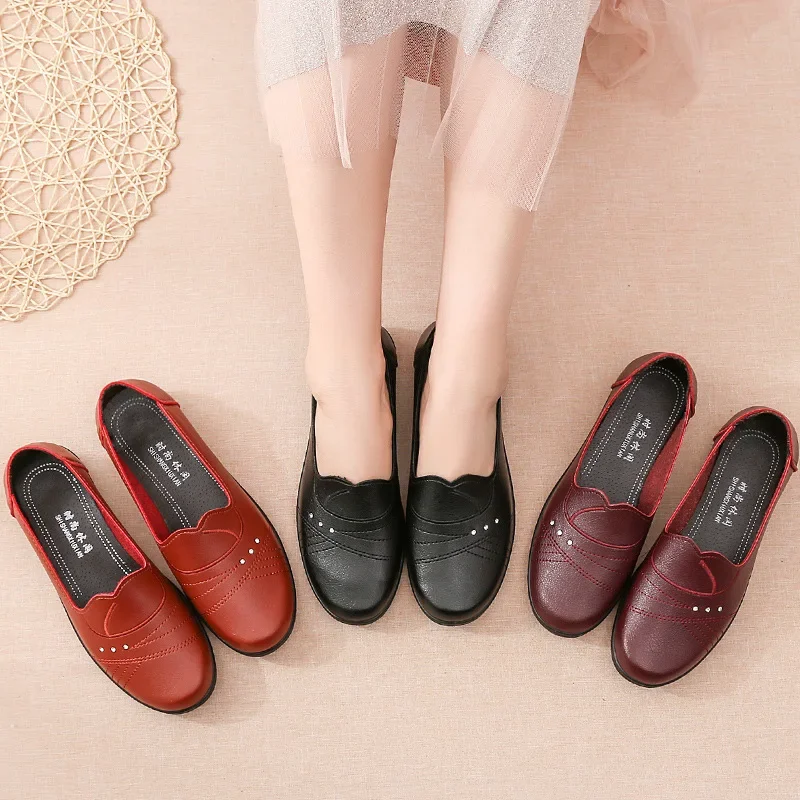Genuine Leather Shoes Womens Loafers Soft Comfortable Casual Shoes for Women Slip-on Moccasins Loafers Ladies Flat Shoes
