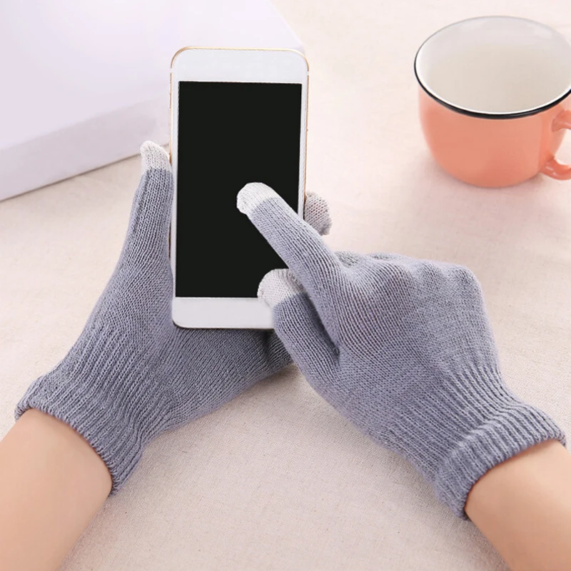 

Touch Screen Wrist Gloves For Women Men Solid Color Mittens Gloves Cold Protection Autumn And Winter Knitting Practical Gloves