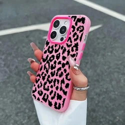 Chic Spotted Black Leopard Print Jelly Phone Case with Air Bumper Cover - iPhone 15 Plus (Rose red)
