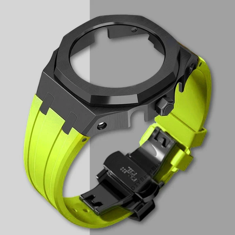Premium Stainless Steel Casioak Case with Metal Bezel and Rubber Band