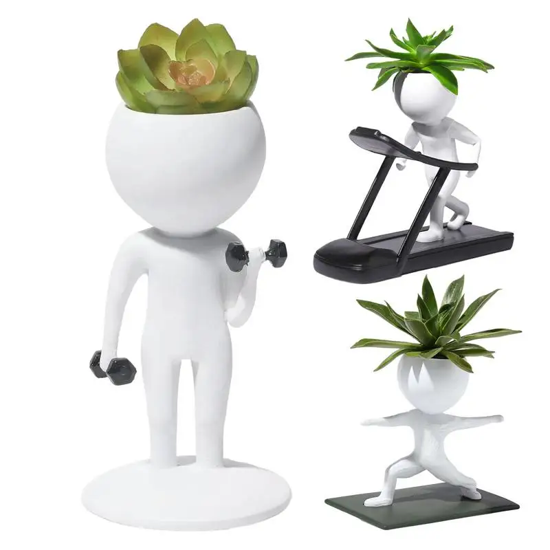 

Resin Weightlifting Human Shaped Succulent Plant Pots Creative Decorative Plant Pot for Mantel Table Bathroom Mantle Balcony