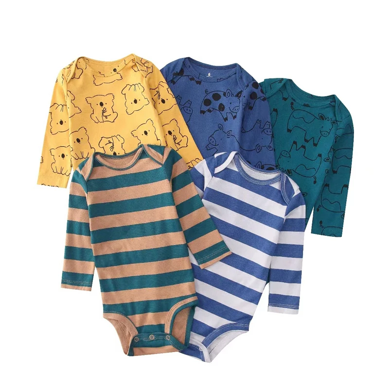 Ircomll 5 PCS 긴 소매  소년 소녀 Bodysuit  소녀 소년 의류  Bodysuit 세트 0  12 개월 bebe
