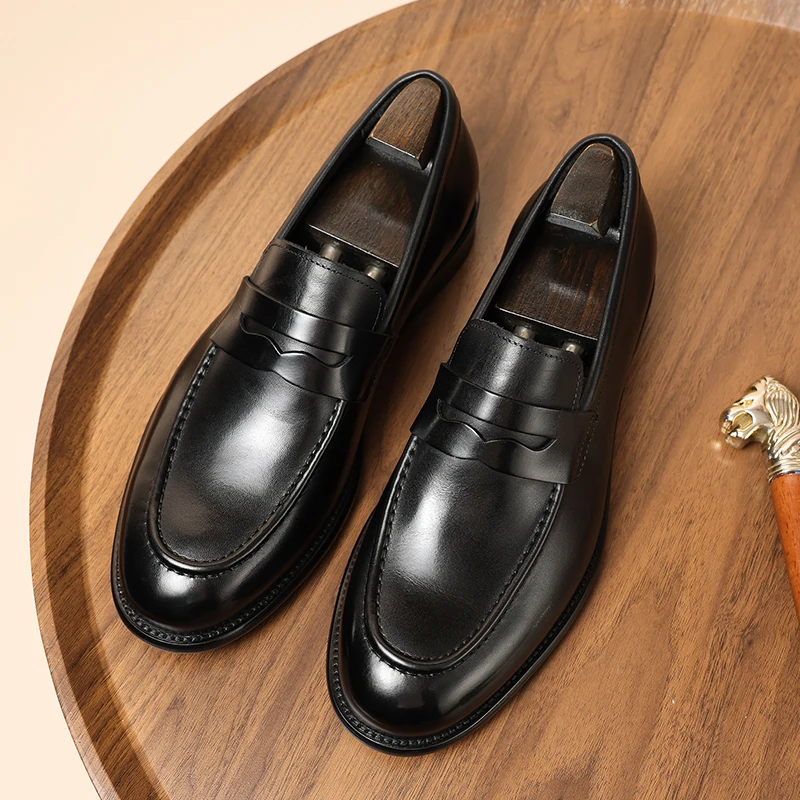 Men's shoes leather shoes block style business casual style genuine leather large size work wear