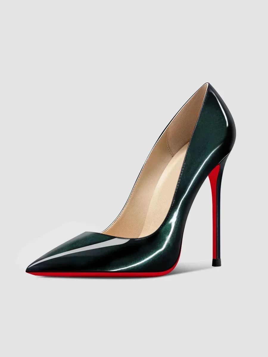2025 New 12cm Black Ultra High Heels Women's Chop Men's Thin Heels Flirting on Bed Large Sexy Pointed  Single Shoes 2