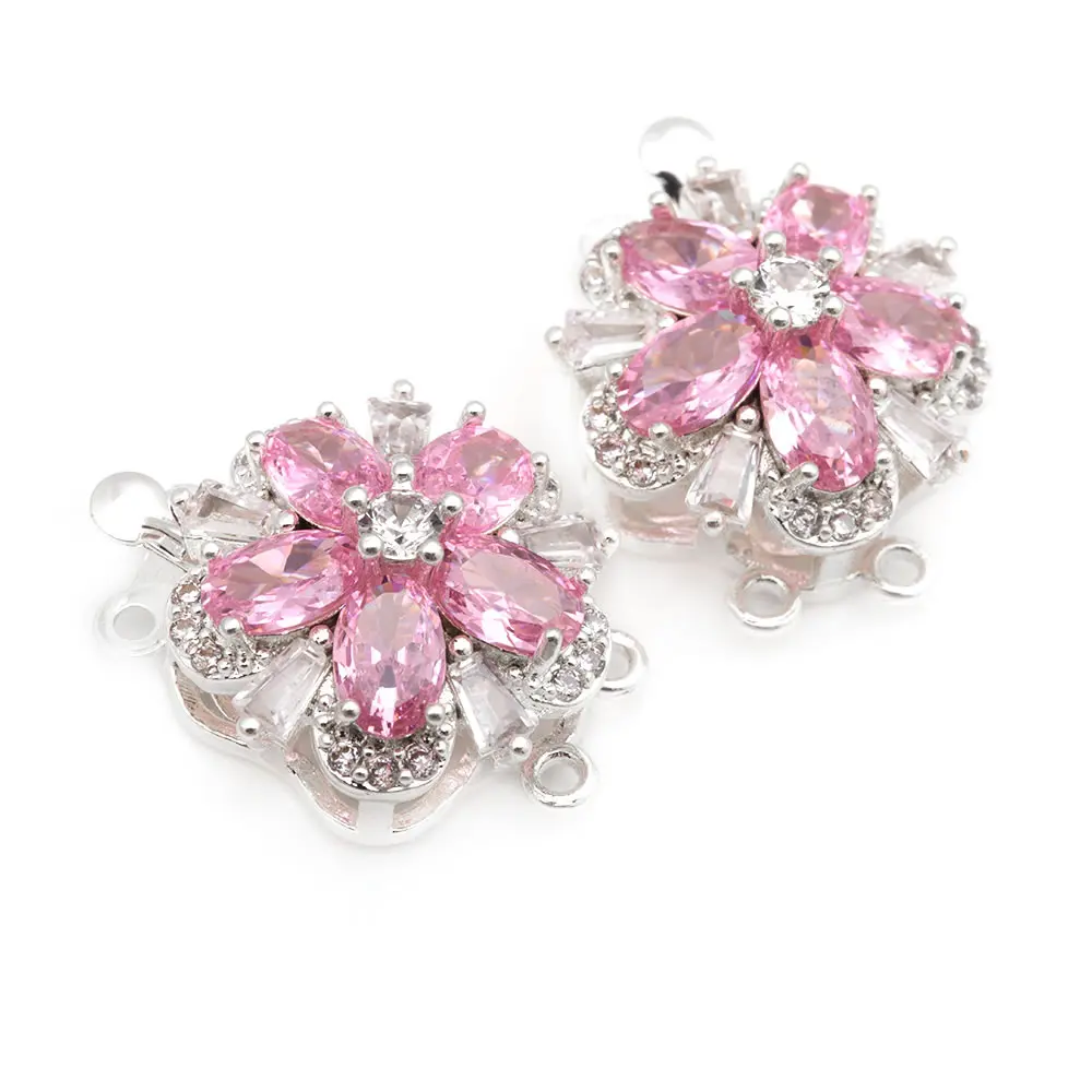 4 juegos de collares de flores de latón y circonio de Color dorado de 18K, cierres de conexión, suministros de joyería Diy de alta calidad - details 3