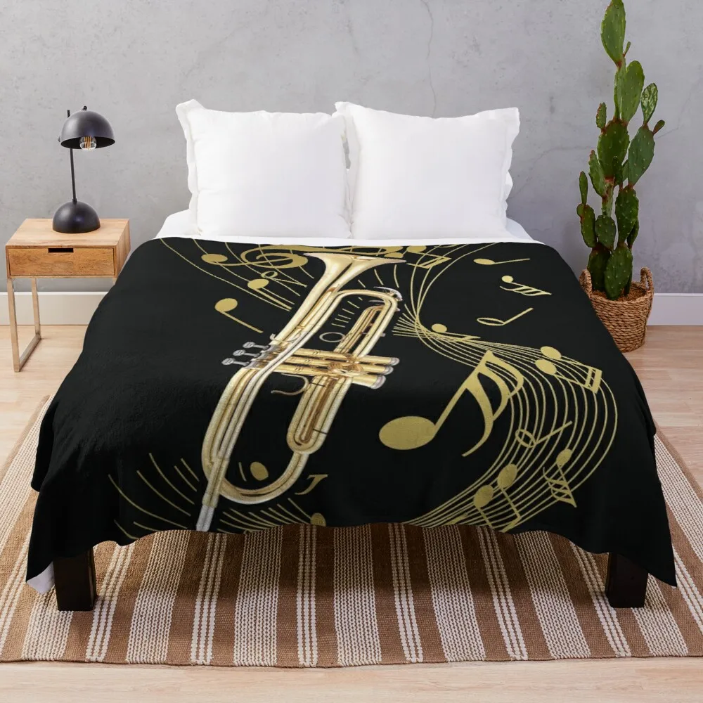 

Trumpet And Music Note Art Throw Blanket Soft Plush Plaid