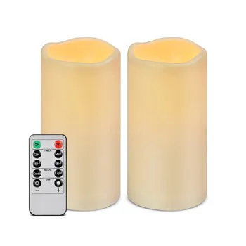 Candlium Bougie sans flamme 6" Ensemble de 2 piliers extérieurs/intérieurs ivoire 3" de diamètre Bougie scintillante à piles avec télécommande 1