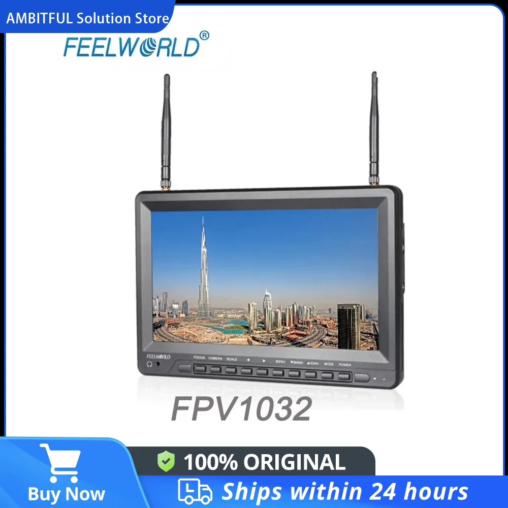 FEELWORLD FPV1032 10.1 Inch 1024x600 Wireless IPS FPV Monitor with Built-in Battery Dual 5.8G 32CH Diversity Receiver