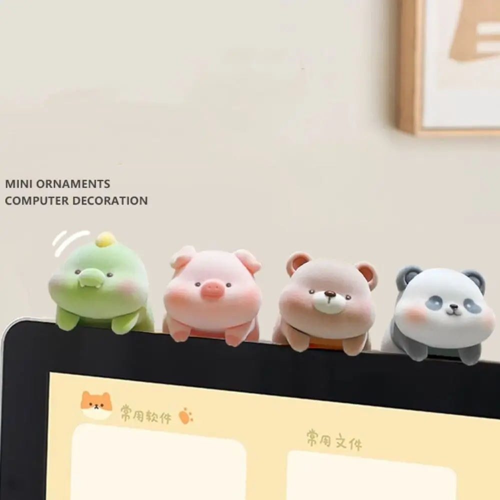 Flocking Computer Monitor Decoration Panda Dog Desk Ornament Screen Animal Model Elephant Cartoon Center Console Doll