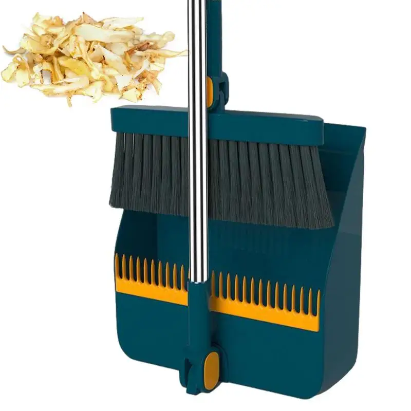 

Broom And Dustpan Set Lobby Cleaning Brush And Dust Pan Set Clean Broom Dense Bristles Ergonomic EVA Foam Handle 180 Rotation