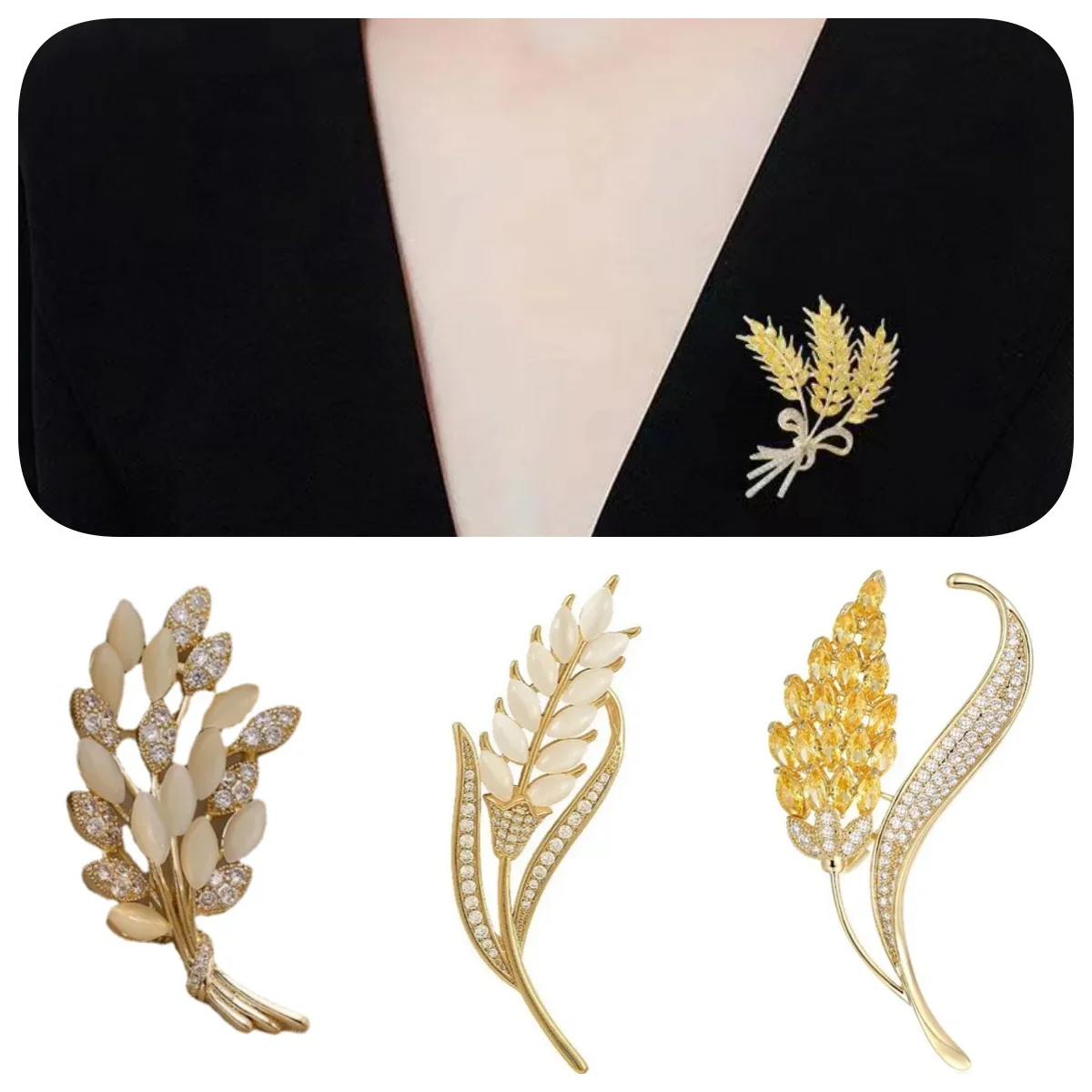 Hot Selling New Products Fashion Nature Temperament Woman Clothing Accessories Gold Color Wheat Brooch Collar Pins Party Gift