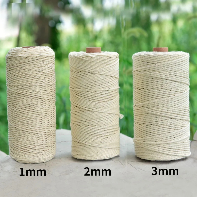 Cotton Rope 50/100/200/400M Natural Beige/White Cotton Twisted Rope 1/2/3/4mm Macrame Cotton Cord Twine String DIY Craft Knitting Decoration Cotton Rope Macrame Cord