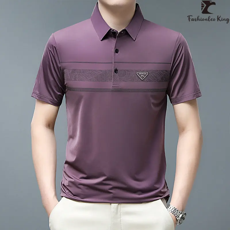 

Summer Striped Polos Men's Short Sleeve Lapel Casual POLO Shirt Male Loose Tee Shirt Fashion Business Tops