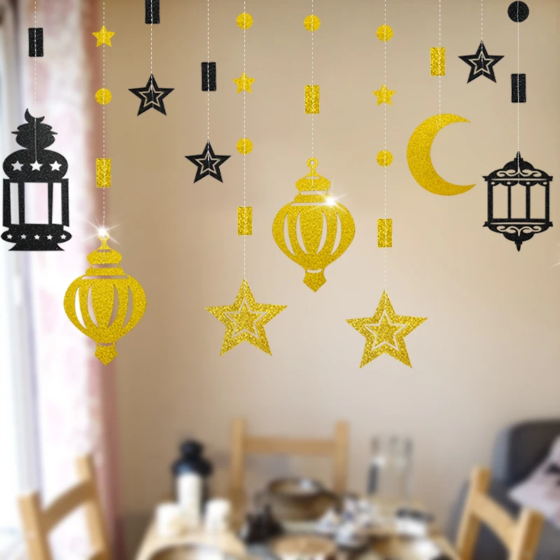 1 zestaw EID Mubarak wiszących ozdób Ramadan dekoracja domu złoty księżyc lampa gwiezdna baner girlanda na islamskie muzułmańskie materiały imprezowe