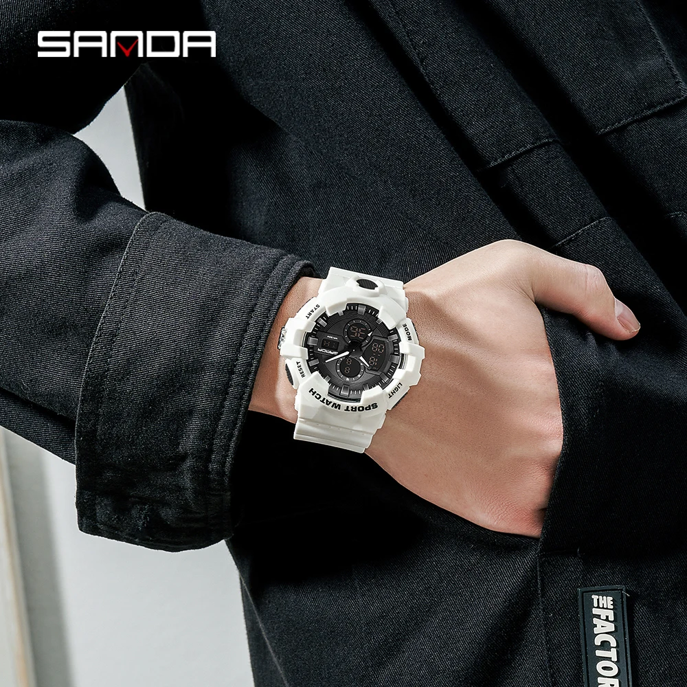 New Sanda Watches for Men Luxury Brand Army Military Watch  Sport Waterproof Wrist Watches LED Analog Digital Watch Male  2022