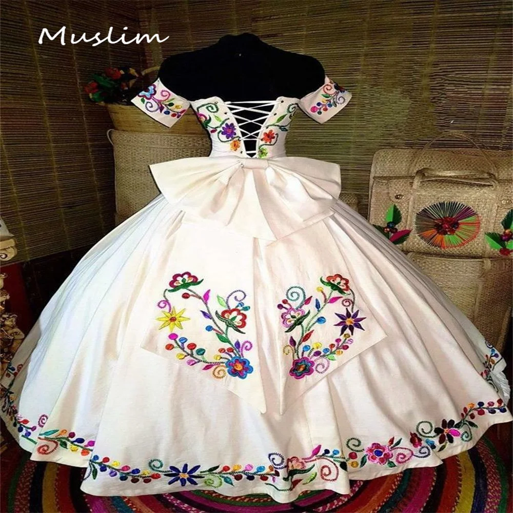 Charro Mexican Vestido de 15 Quincea&ntilde;eras Colorful Embroidery Off Shoulders Ball Gown Corset Costume Birthday Xv Customized