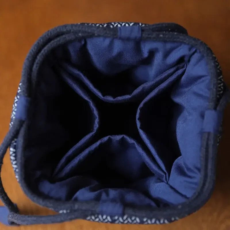 Portable Denim Tea Set Organizer Bag with Large Storage Capacity
