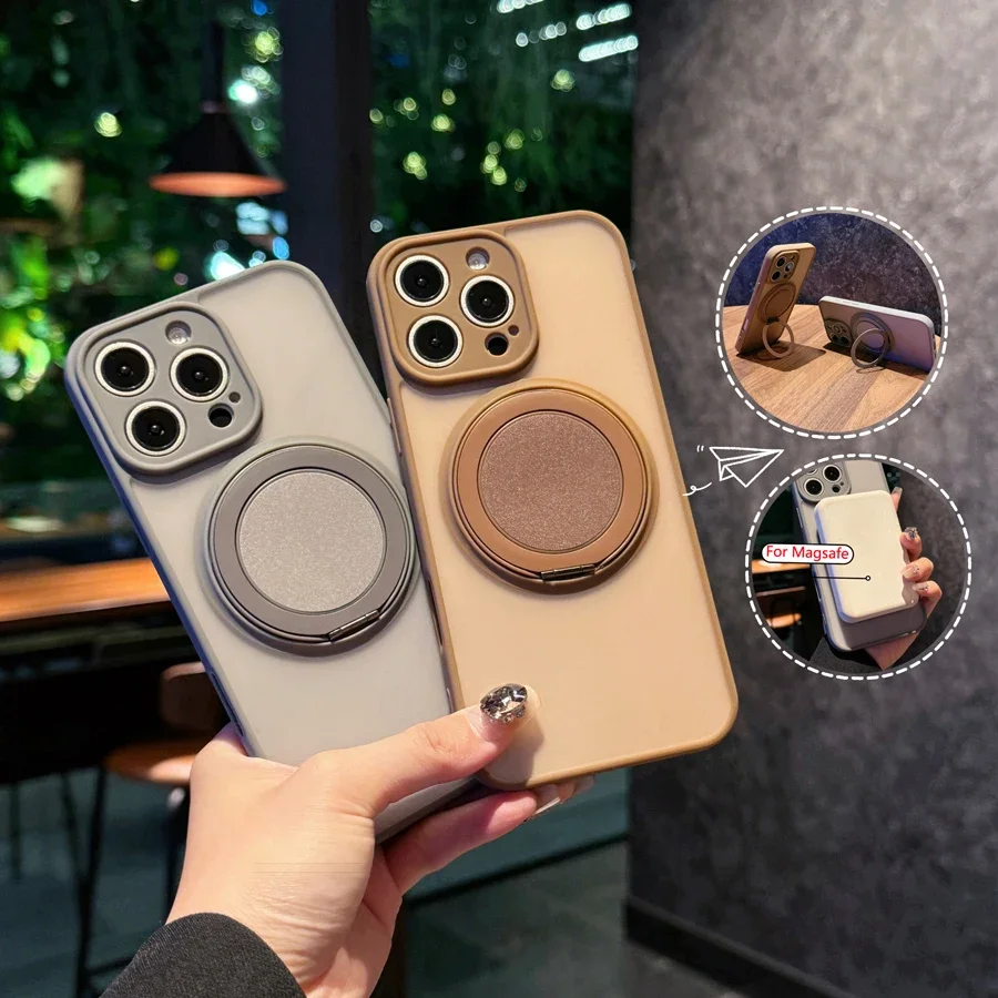 Magnetic Metal Ring Holder with Kickstand for iPhone - Silicone Protective Case