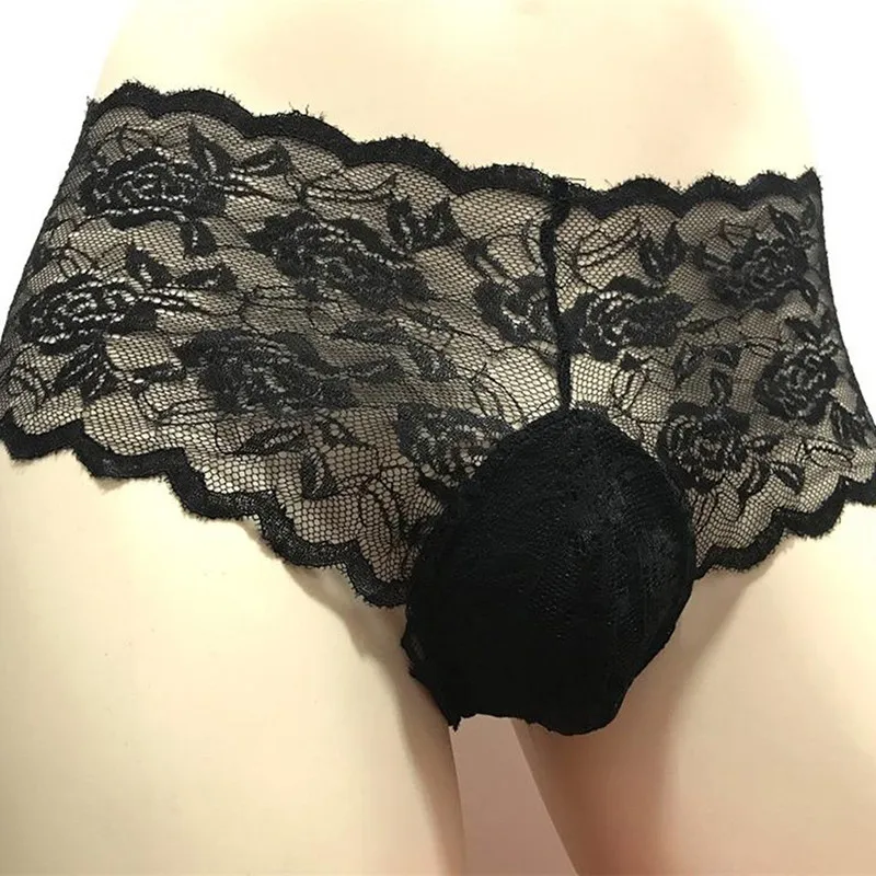 men's low rise briefs Men's Panties Sexy Lace Underwear Low-Waist Briefs Thong Bikini Briefs For Male Floral Pattern See-Through Intimates pouch briefs