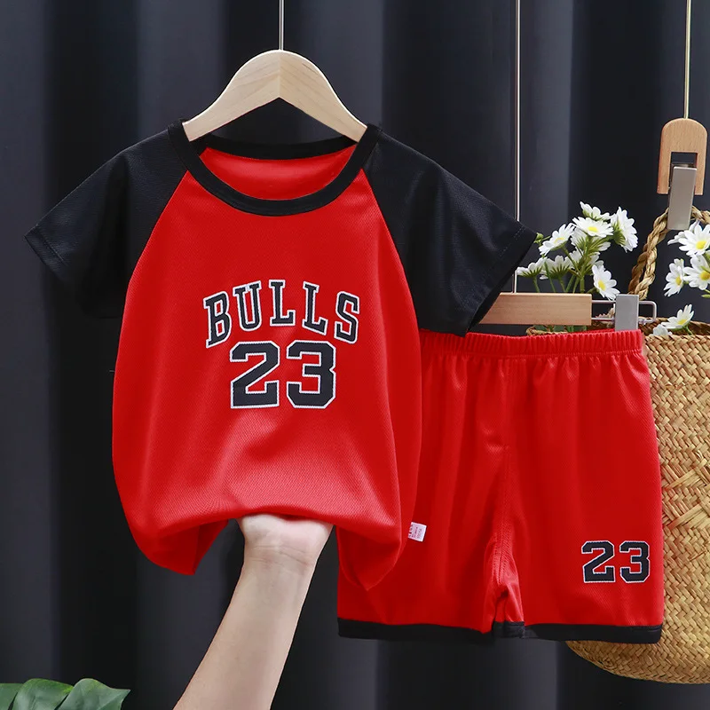 2022 Summer Sport Suit For Baby Girls Boys Cool Basketball Uniform Training Vest+short 2-piece Children's Outdoor Sportwear Suit baby clothing set line Baby Clothing Set