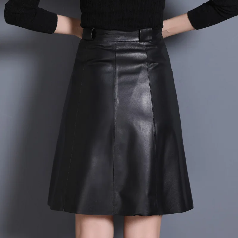 

New Small Leather Skirt, Half Length Skirt, A-Line Skirt, Women's High Waisted Genuine Leather Sheepskin Wrapped Hip Skirt, Ins