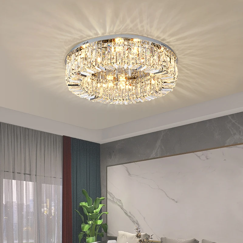 

Luxury Living Room Crystal Ceiling Lights Modern LED Bedroom Restaurant Hall Decor Indoor Home Stainless Steel Light Fixture
