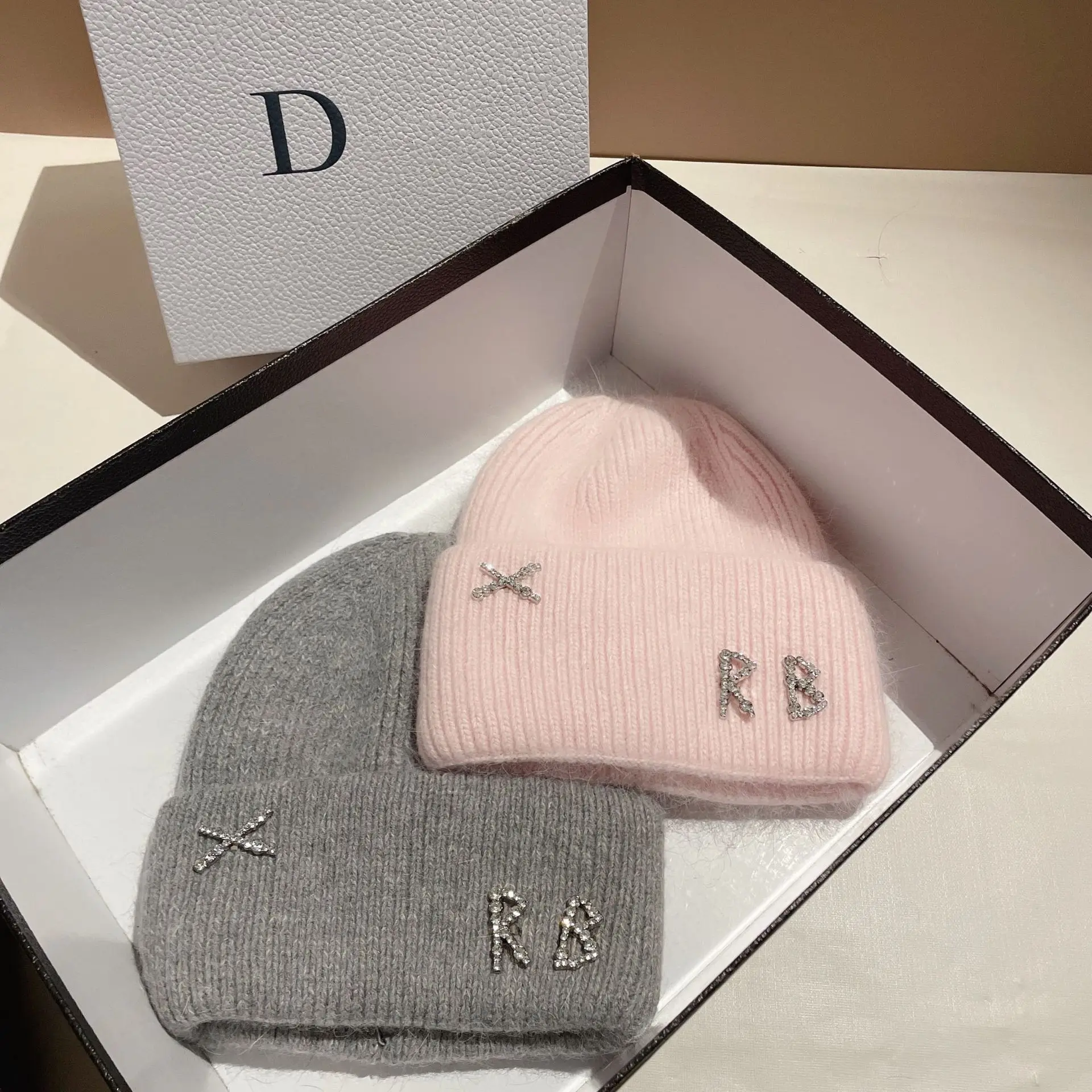Real Rabbit Fur Diamonds Letter Beanies Hats For Women Winter Warm Knitted  Hat Famous Brand Lady Casual Bonnet Skiing Cap - AliExpress