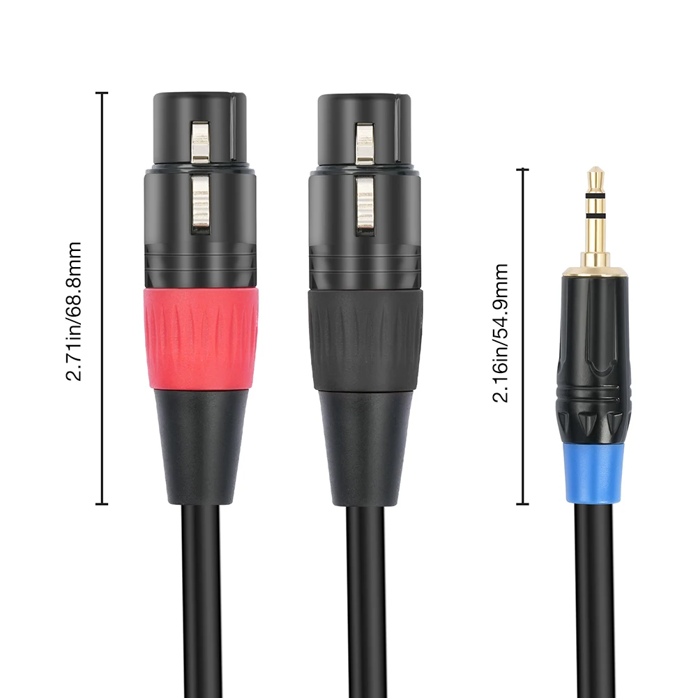 3.5mm 1/8inch Jack To 2 XLR 3Pin Cable Adapter Male To Female 3.5mm To Dual XLR Breakout Y Splitter Cable Gold-Plated Plug